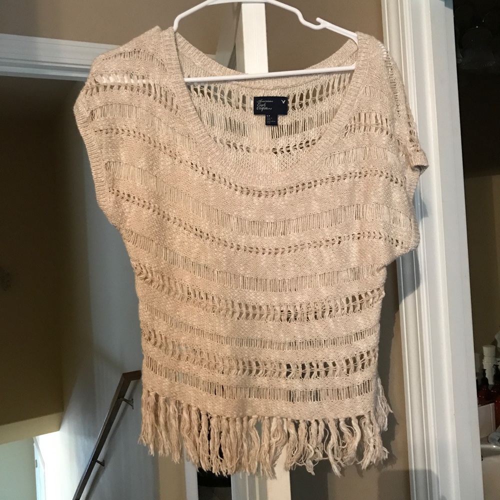 Cream boho American eagle fringe top